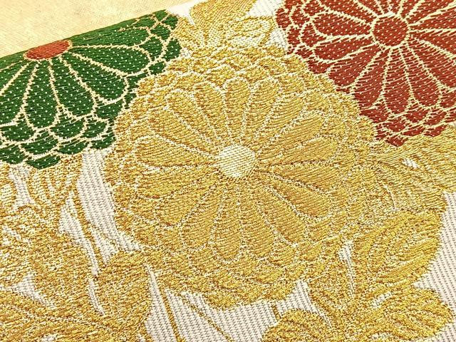 平和屋着物◎太鼓柄袋帯 箔散らし菊文 金糸 正絹 逸品 BAAT6130ea