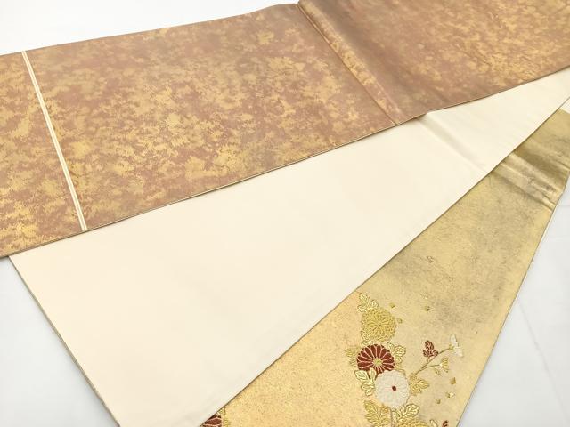 平和屋着物◎太鼓柄袋帯 箔散らし菊文 金糸 正絹 逸品 BAAT6130ea