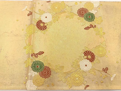 平和屋着物◎太鼓柄袋帯 箔散らし菊文 金糸 正絹 逸品 BAAT6130ea