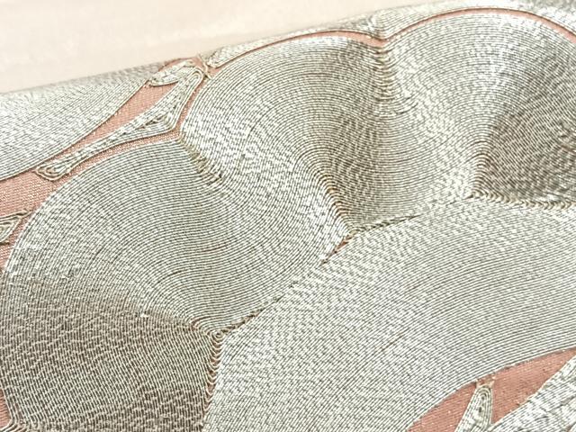 平和屋着物◎太鼓柄袋帯 駒刺繍 地紙松文 銀糸 正絹 逸品 BAAT6138ea