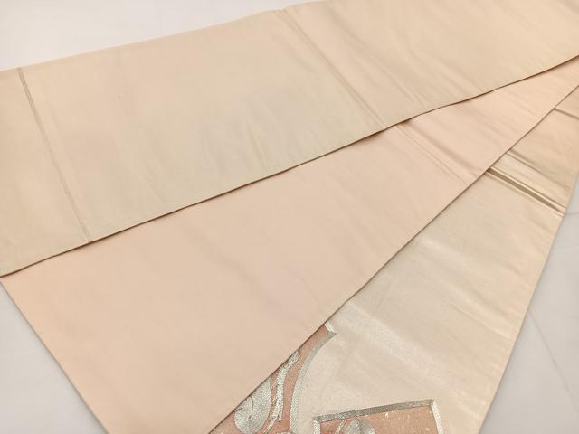 平和屋着物◎太鼓柄袋帯 駒刺繍 地紙松文 銀糸 正絹 逸品 BAAT6138ea