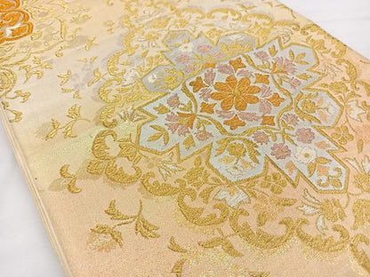 平和屋着物◎六通柄袋帯 正倉院花文 金糸 正絹 逸品 BAAT6139ea