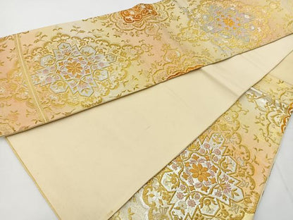 平和屋着物◎六通柄袋帯 正倉院花文 金糸 正絹 逸品 BAAT6139ea
