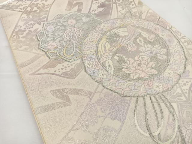 平和屋着物◎六通柄袋帯 唐織 鏡裏鳳凰花文 銀糸 正絹 逸品 BAAT6142ea