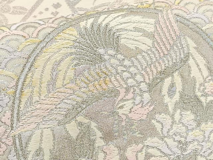 平和屋着物◎六通柄袋帯 唐織 鏡裏鳳凰花文 銀糸 正絹 逸品 BAAT6142ea