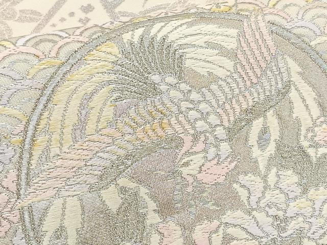 平和屋着物◎六通柄袋帯 唐織 鏡裏鳳凰花文 銀糸 正絹 逸品 BAAT6142ea
