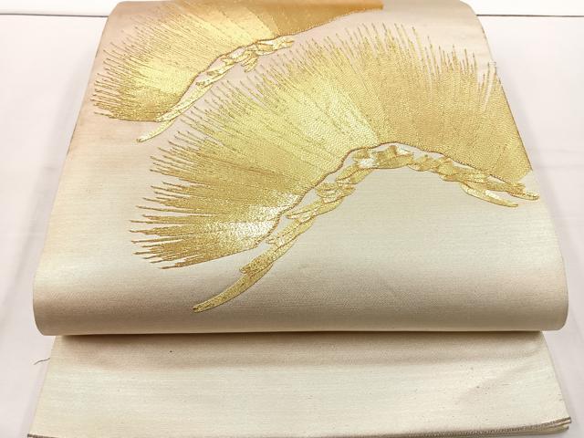 平和屋着物◎太鼓柄袋帯 駒刺繍 松 金糸 正絹 逸品 BAAT6146ea