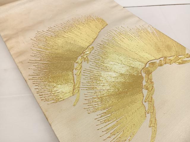 平和屋着物◎太鼓柄袋帯 駒刺繍 松 金糸 正絹 逸品 BAAT6146ea