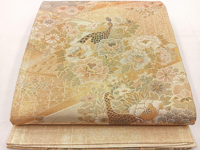 平和屋着物◎六通柄袋帯 雪輪花鳥文 金糸 正絹 逸品 BAAT6154ea