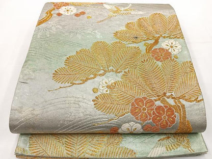 平和屋着物◎六通柄袋帯 唐織 松鶴梅花文 金銀糸 引箔 正絹 逸品 BAAT6155ea