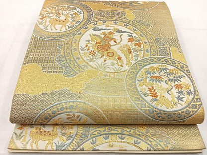 平和屋着物◎六通柄袋帯 草樹丸文 金糸 正絹 逸品 BAAT6161ea