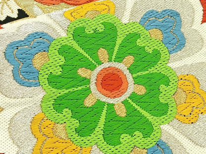 平和屋着物◎六通柄袋帯 唐織 縦枠花鳥文 黒地 金銀糸 正絹 逸品 BAAT6172ea