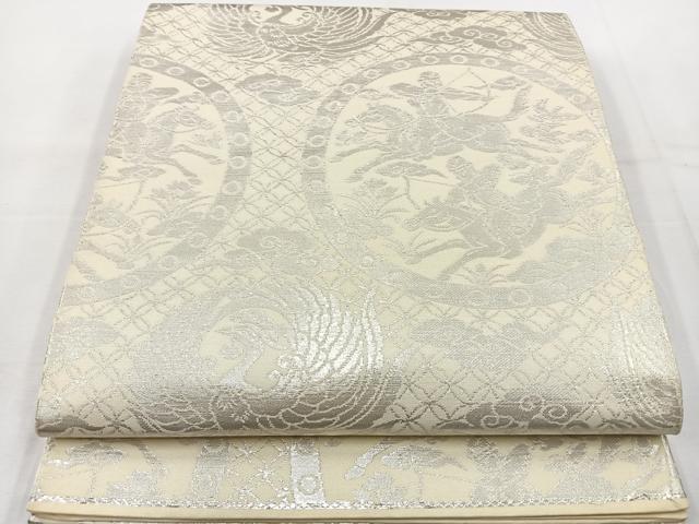 平和屋着物◎六通柄 本袋帯 草樹丸文 銀糸 正絹 逸品 BAAT6197ea