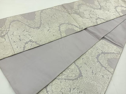 平和屋着物◎六通柄袋帯　唐織　草花文　銀糸　正絹　逸品　BAAT6198ea