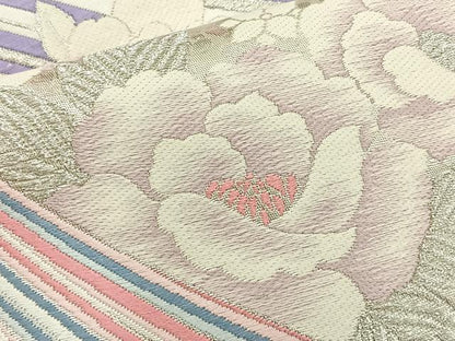 平和屋着物◎六通柄袋帯 唐織 草花文 銀糸 正絹 逸品 BAAT6199ea