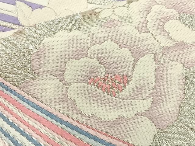 平和屋着物◎六通柄袋帯 唐織 草花文 銀糸 正絹 逸品 BAAT6199ea