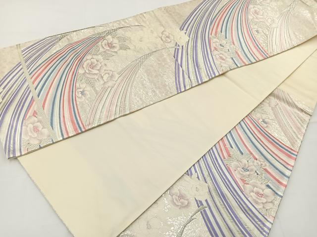 平和屋着物◎六通柄袋帯 唐織 草花文 銀糸 正絹 逸品 BAAT6199ea