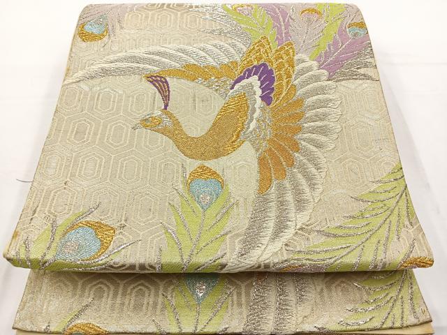 平和屋着物◎六通柄袋帯　孔雀　金銀糸　やまとオリジナル　正絹　逸品　BAAT6204ea