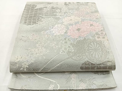 平和屋着物◎六通柄袋帯 唐織 花車文 銀糸 正絹 逸品 BAAT6211ea