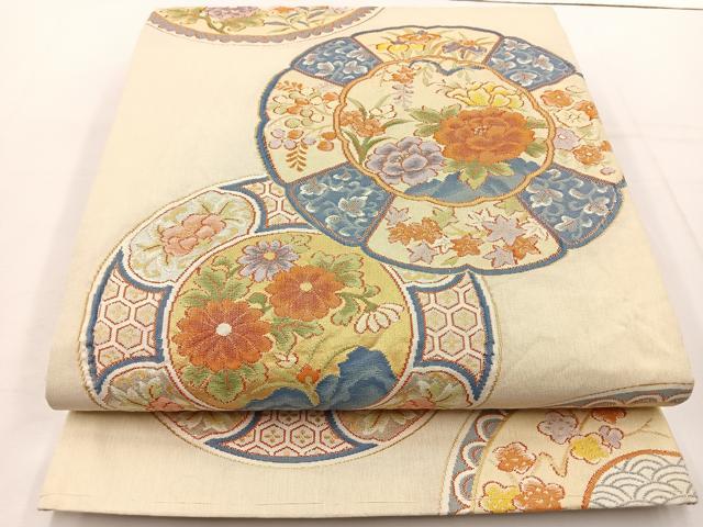 平和屋着物◎六通柄袋帯 花絵皿 金銀糸 正絹 逸品 BAAT6219ea