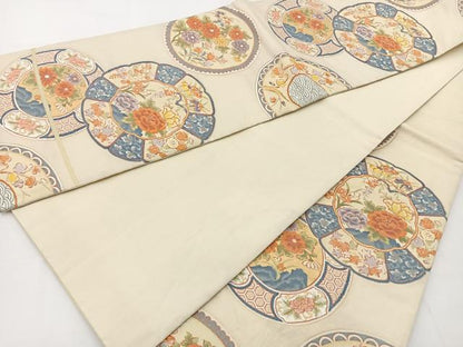 平和屋着物◎六通柄袋帯 花絵皿 金銀糸 正絹 逸品 BAAT6219ea
