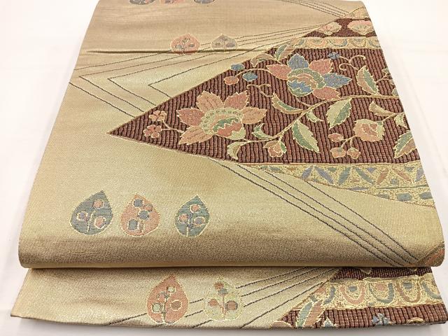 平和屋着物◎六通柄袋帯 更紗花文 金糸 正絹 逸品 BAAT6224ea