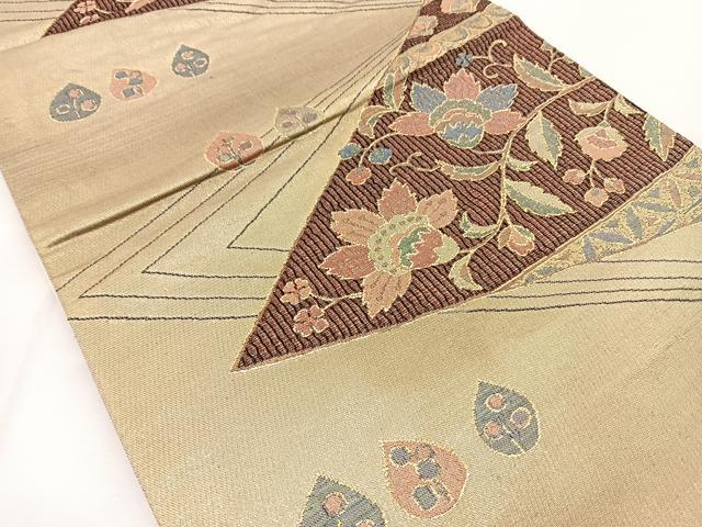 平和屋着物◎六通柄袋帯 更紗花文 金糸 正絹 逸品 BAAT6224ea