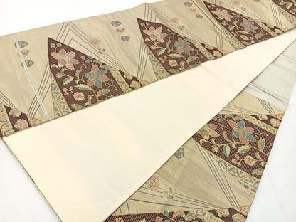 平和屋着物◎六通柄袋帯 更紗花文 金糸 正絹 逸品 BAAT6224ea
