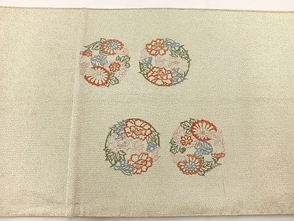 平和屋着物◎太鼓柄袋帯 唐織 綴れ 花丸文 金糸 正絹 逸品 BAAT6229ea
