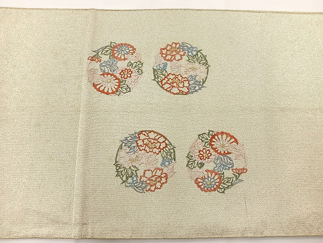 平和屋着物◎太鼓柄袋帯 唐織 綴れ 花丸文 金糸 正絹 逸品 BAAT6229ea
