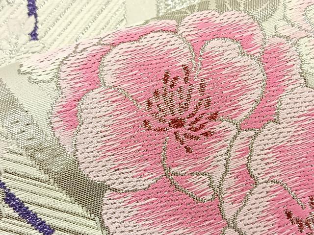 平和屋着物◎六通柄袋帯 唐織 立波花文 銀糸 正絹 逸品 BAAT6235ea