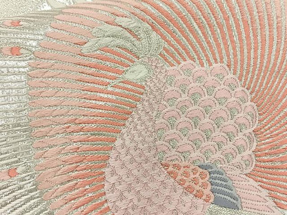 平和屋着物◎六通柄袋帯　唐織　孔雀　銀糸　正絹　逸品　BAAT6242ea