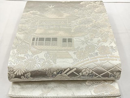 平和屋着物◎六通柄袋帯 京名所風景文 銀糸 正絹 逸品 BAAT6252ea