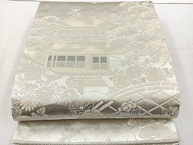 平和屋着物◎六通柄袋帯 京名所風景文 銀糸 正絹 逸品 BAAT6252ea