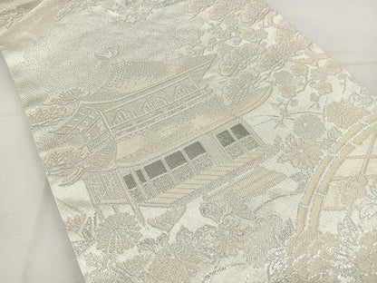 平和屋着物◎六通柄袋帯 京名所風景文 銀糸 正絹 逸品 BAAT6252ea