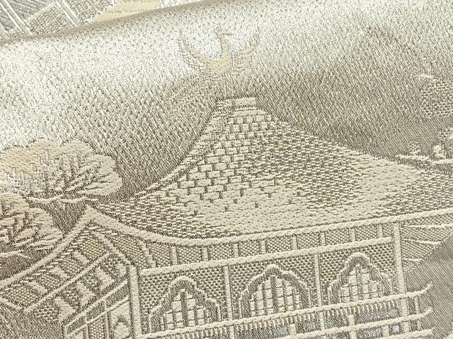 平和屋着物◎六通柄袋帯 京名所風景文 銀糸 正絹 逸品 BAAT6252ea