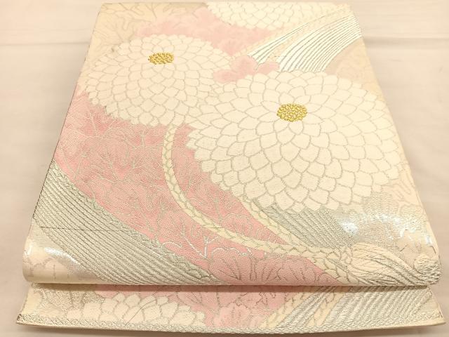 平和屋着物◎六通柄袋帯 唐織 菊 金銀糸 正絹 逸品 BAAT6357hv
