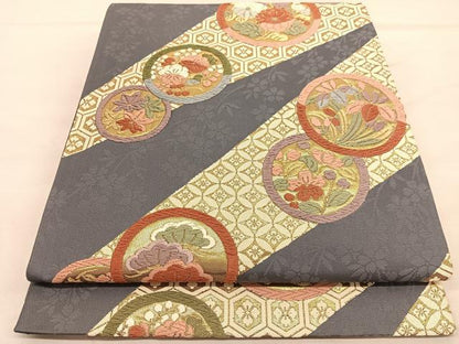 平和屋着物◎六通柄袋帯 唐織 花丸文 金糸 正絹 逸品 BAAT6360hv