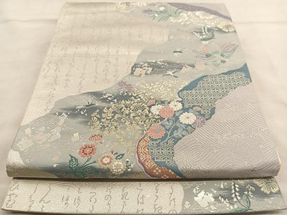 平和屋着物◎六通柄袋帯 唐織 里乃幸 銀糸 正絹 逸品 BAAT6398hv