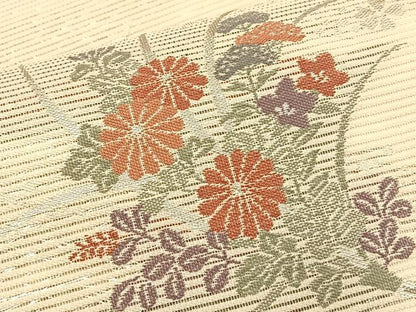 平和屋着物＊夏物 六通柄袋帯 秋草文 銀糸 正絹 逸品 BAAT6434du