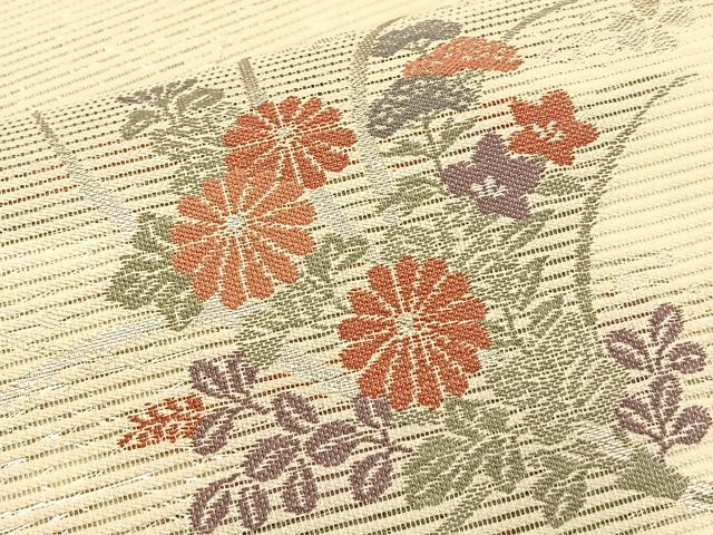 平和屋着物＊夏物 六通柄袋帯 秋草文 銀糸 正絹 逸品 BAAT6434du