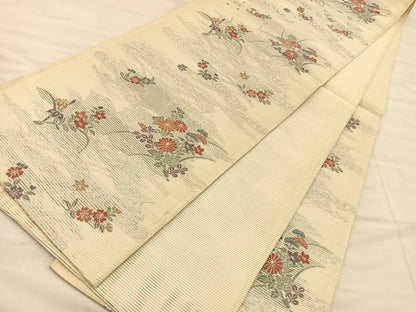 平和屋着物＊夏物 六通柄袋帯 秋草文 銀糸 正絹 逸品 BAAT6434du