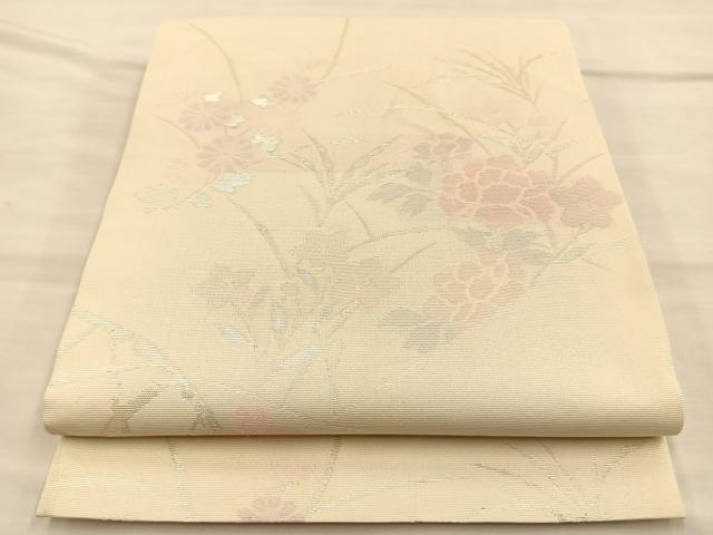 平和屋着物＊夏物 六通柄袋帯 秋草文 銀糸 正絹 逸品 BAAT6445du