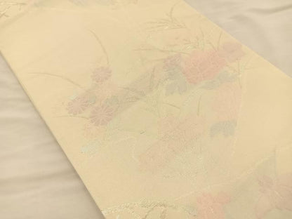 平和屋着物＊夏物 六通柄袋帯 秋草文 銀糸 正絹 逸品 BAAT6445du