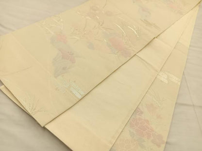 平和屋着物＊夏物 六通柄袋帯 秋草文 銀糸 正絹 逸品 BAAT6445du