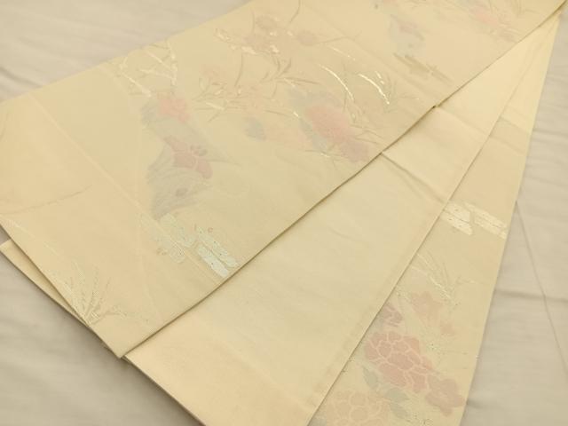 平和屋着物＊夏物 六通柄袋帯 秋草文 銀糸 正絹 逸品 BAAT6445du