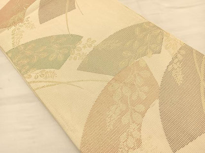 平和屋着物＊夏物　六通柄袋帯　地紙草花文　金糸　正絹　逸品　BAAT6446du