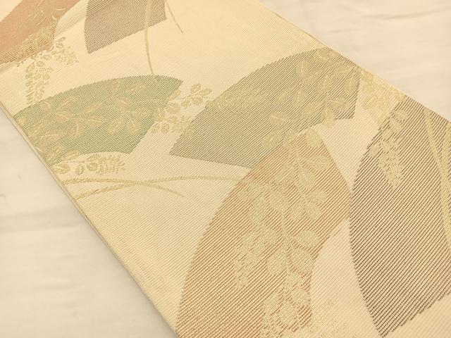 平和屋着物＊夏物　六通柄袋帯　地紙草花文　金糸　正絹　逸品　BAAT6446du