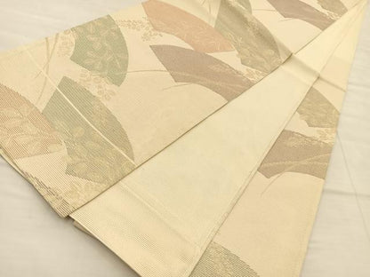 平和屋着物＊夏物　六通柄袋帯　地紙草花文　金糸　正絹　逸品　BAAT6446du