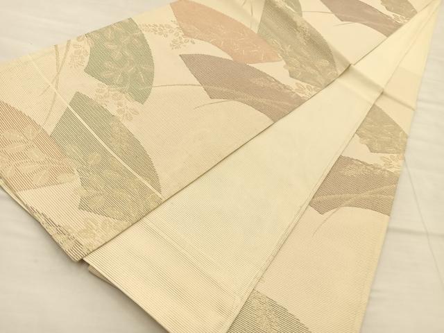 平和屋着物＊夏物　六通柄袋帯　地紙草花文　金糸　正絹　逸品　BAAT6446du
